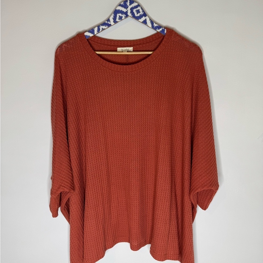 LA MIEL Rust Orange Waffle Knit Top | Size Medium - Picture 2 of 6